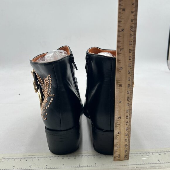 Studded Black Ankle Boots with Buckles - Picture 4 of 7